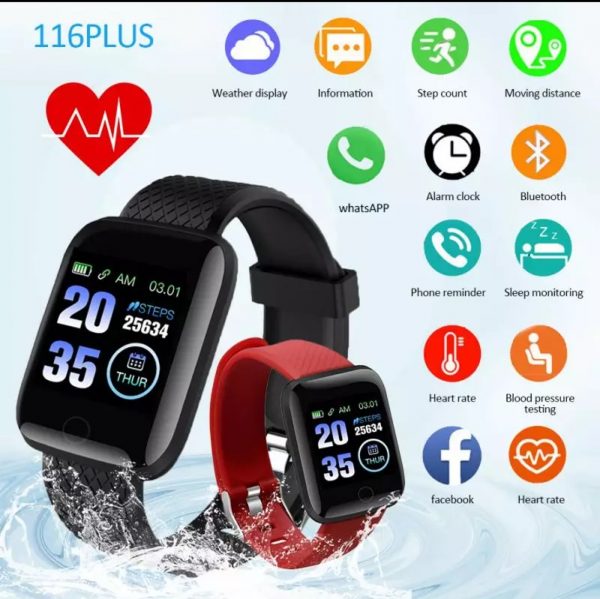116plus Waterproof Smart Watch Bracelet Heart Rate Blood Fitness Tracker For Android/iOS Smart bracelet running Pedometers (black) - Image 3
