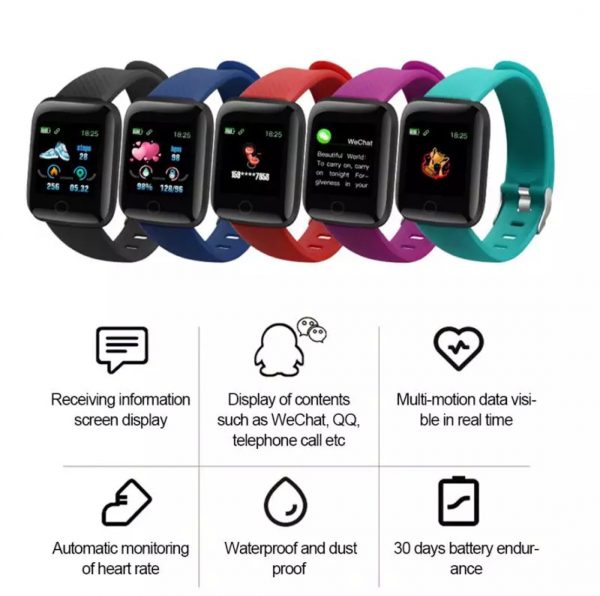 116plus Waterproof Smart Watch Bracelet Heart Rate Blood Fitness Tracker For Android/iOS Smart bracelet running Pedometers (black) - Image 4