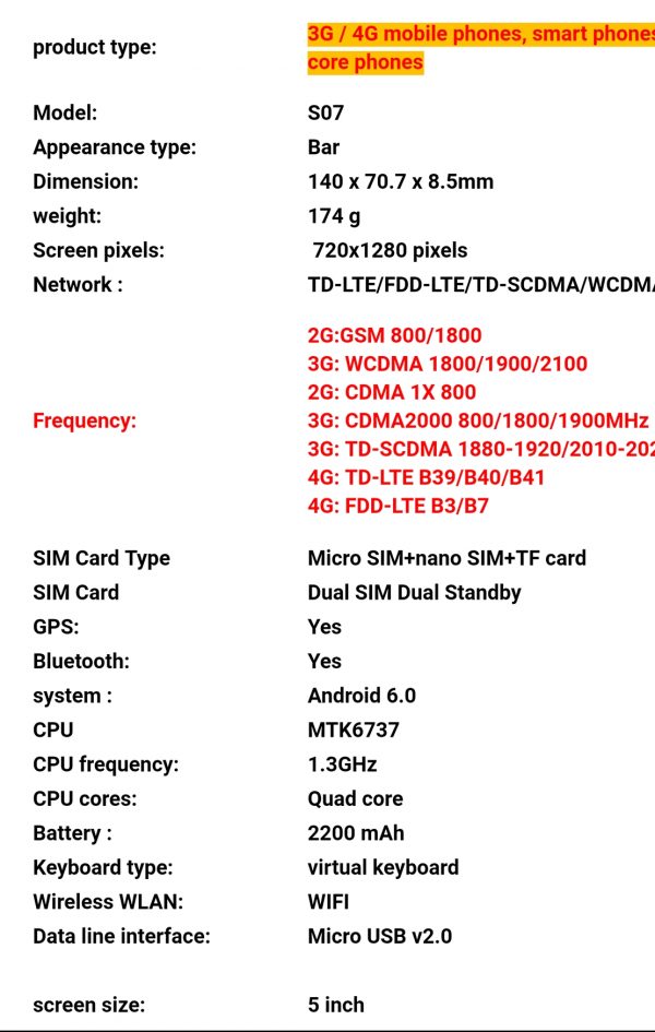 Zeke and Bernie's 5 Inch S07 4G LTE Smart Cellphone 2GB+16GB Android 6.0 MTK6737 Quad-Core 720x1280 pixels Capacitive screen Dual SIM Cards camera and get free 32gb TF card - Image 3