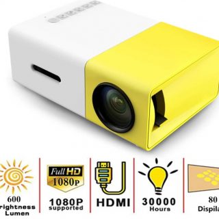 Zeke and Bernie's YG300 Mini LED Projector Yg300 Upgraded Version 600 lumen 320x240P HDMI-compatible USB Audio Home Media Player Beamer, can be used with power bank