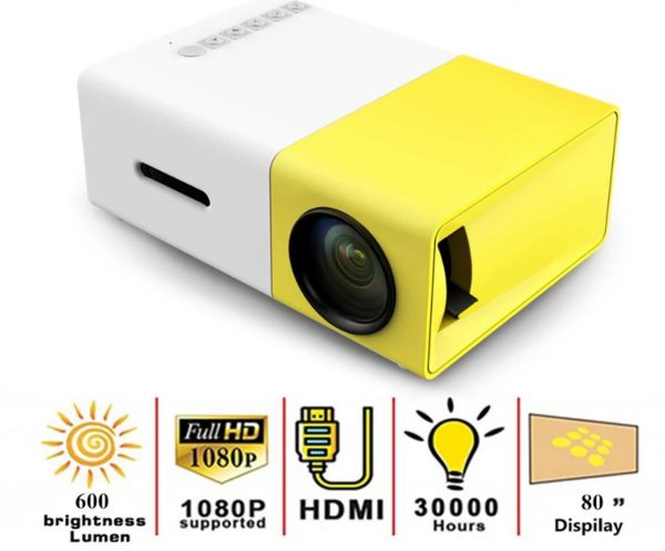 Zeke and Bernie's YG300 Mini LED Projector Yg300 Upgraded Version 600 lumen 320x240P HDMI-compatible USB Audio Home Media Player Beamer, can be used with power bank