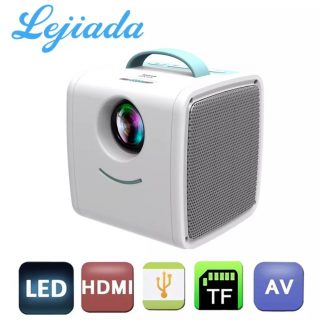 LEJIADA Q2 LED Portable Mini Size 600 Lumen Support 1080p HD Playback HDMI-Compatible USB Movie Projector Home Multimedia Player, can be used with power bank (Blue)