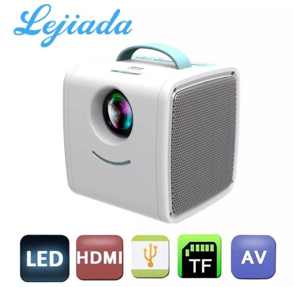 LEJIADA Q2 LED Portable Mini Size 600 Lumen Support 1080p HD Playback HDMI-Compatible USB Movie Projector Home Multimedia Player, can be used with power bank (Blue)