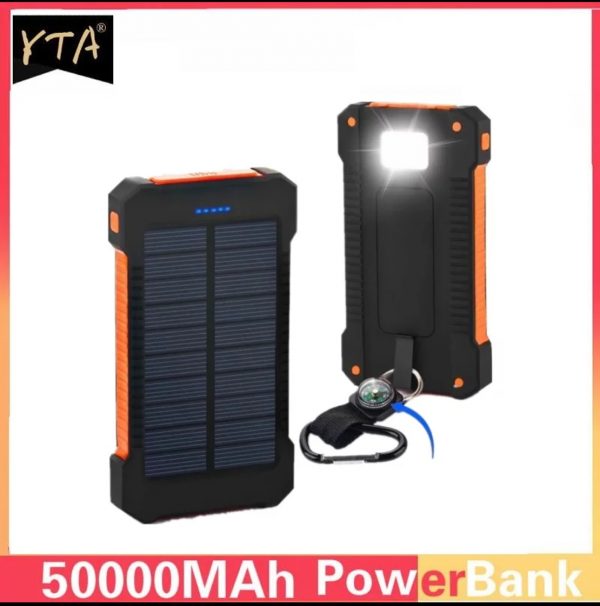 Zeke and Bernie's Solar Power Bank Waterproof 50000mAh Solar Charger USB Ports External Charger Powerbank for Xiaomi Smartphone with LED Light(Black) - Image 2