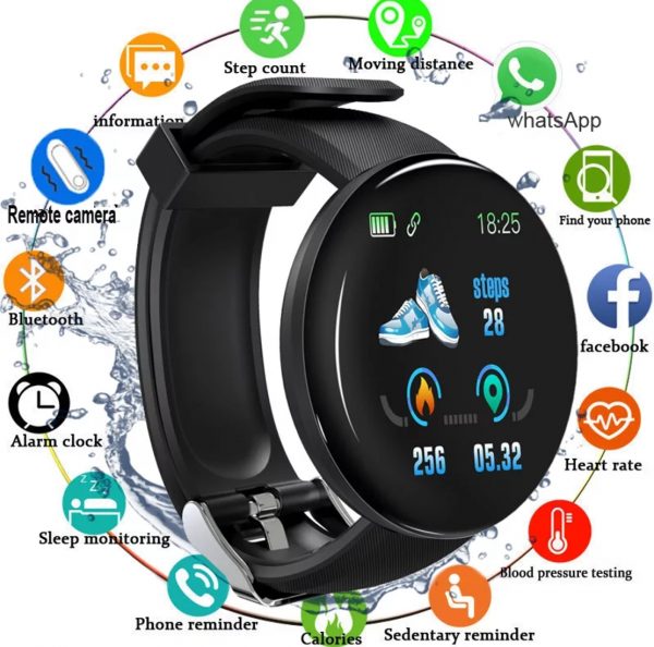 Zeke and Bernie's D18 Smart Watch Blood Pressure Heart Rate Monitor Waterproof Bluetooth Round Fitness Tracker Smart Band Bracelet