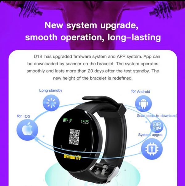 Zeke and Bernie's D18 Smart Watch Blood Pressure Heart Rate Monitor Waterproof Bluetooth Round Fitness Tracker Smart Band Bracelet - Image 2