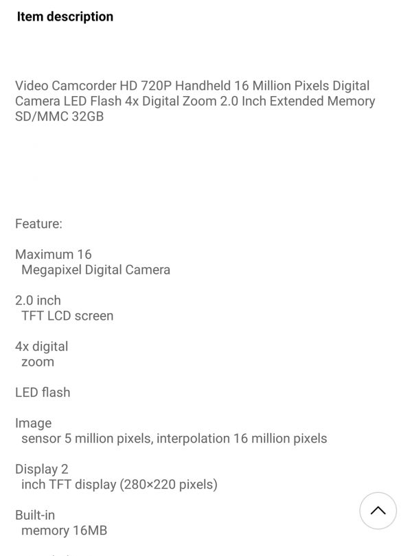 Video Camcorder HD 720P Handheld 16 Million Pixels Digital Camera LED Flash 4x Digital Zoom 2.0 Inch Extended Memory SD/MMC 32GB - Image 4