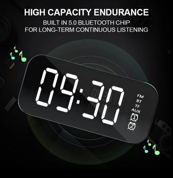 Zeke and Bernie's Wireless Bluetooth Speaker With FM Mini Card Mirror Alarm Clock Audio Stall Collection Voice Prompt Speakers Portable Audio - Image 3