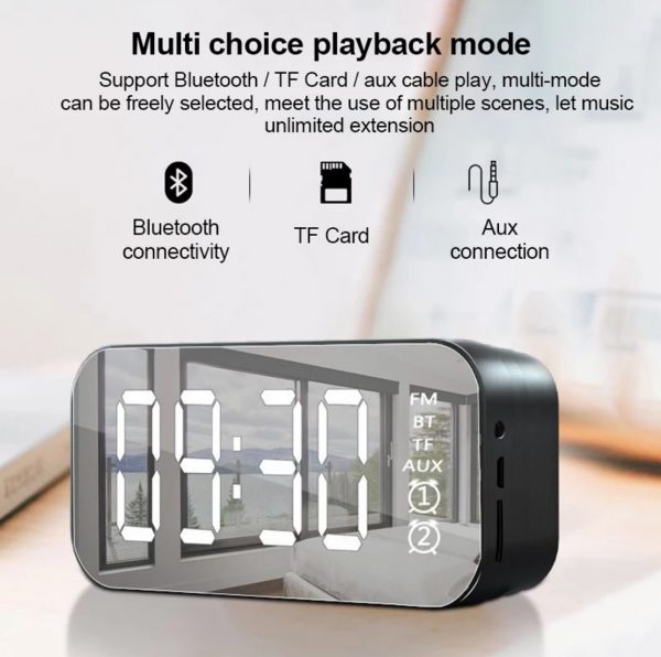 Zeke and Bernie's Wireless Bluetooth Speaker With FM Mini Card Mirror Alarm Clock Audio Stall Collection Voice Prompt Speakers Portable Audio - Image 5