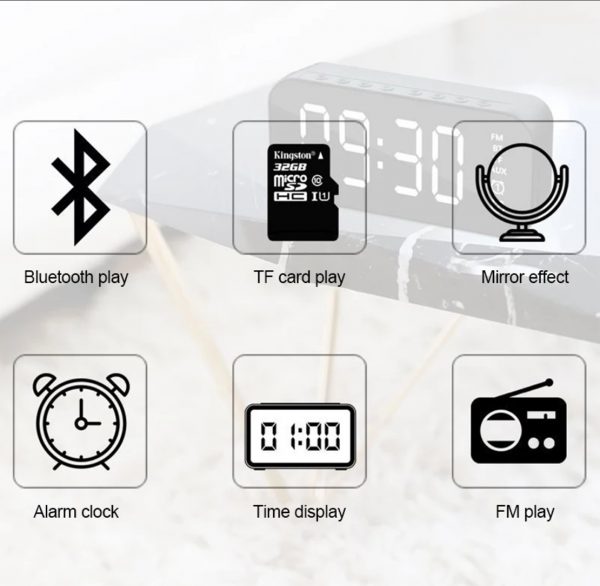 Zeke and Bernie's Wireless Bluetooth Speaker With FM Mini Card Mirror Alarm Clock Audio Stall Collection Voice Prompt Speakers Portable Audio - Image 7