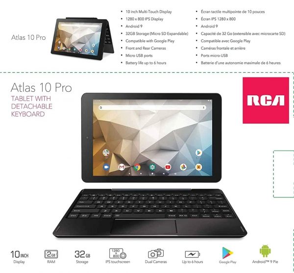 RCA 10 inch android tablet and keyboard. Quad core Android tablet 
2gb ram 32gb hdd 
2MP Front/Rear Camera, Micro USB port, Bluetooth, and Rechargeable Battery. - Image 6