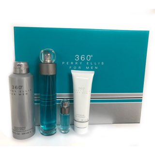 Set Perry Ellis 360 Men ( 4PCS SET ) Turquoise Box 3.4 OZ EDT / 3 OZ SG /EUT 0.25 OZ./