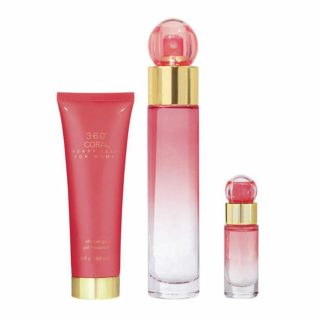 Set Perry Ellis 360 Coral Woman ( 3 Pc Set ) 3.4 OZ. EDP / 3.0 Gel / Mini - Canister