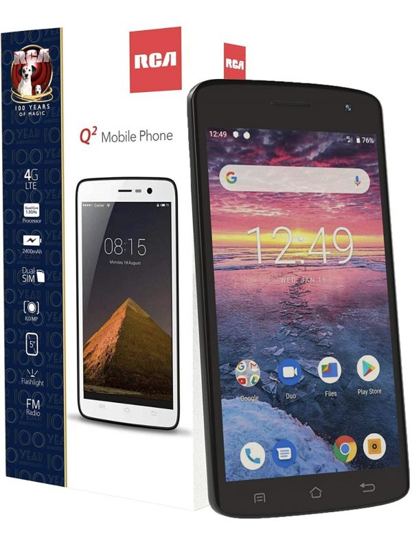 RCA Q2 Android 9.0 Pie, 5.0" HD, 4G LTE, 16GB, 8MP 5MP Dual Camera, Dual Sim, Unlocked Smartphone (Black)